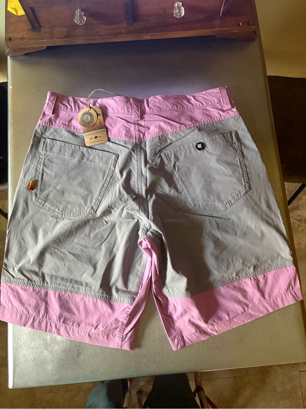 Men's Two-Tone Athletic Shorts in Gray & Pink